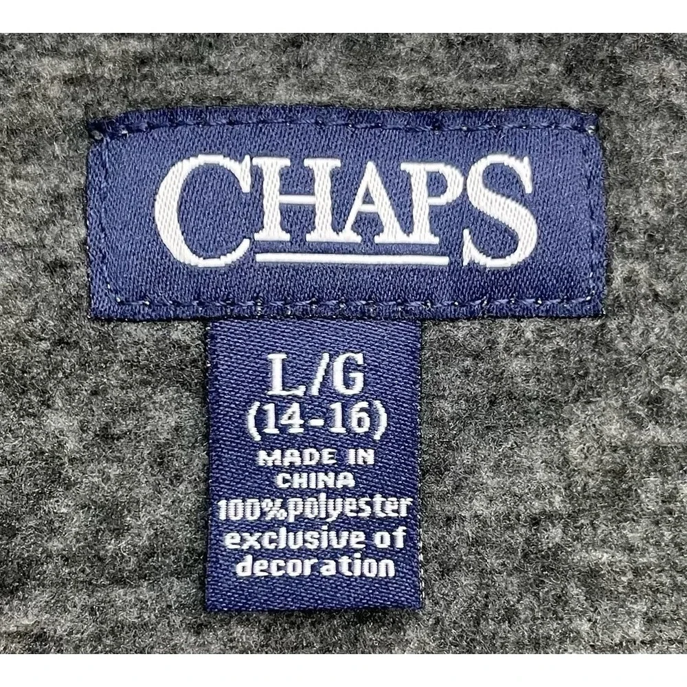 Youth Fleece Vest Chaps Gray‎ Blue Full Zip Sleeveless Jacket Boys L